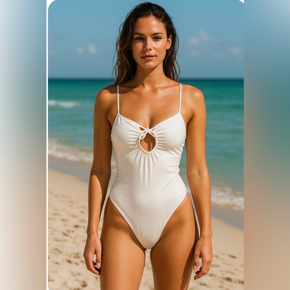 Forever 21 White One Piece High Low Back Swimsuit Size Lg. NWOT